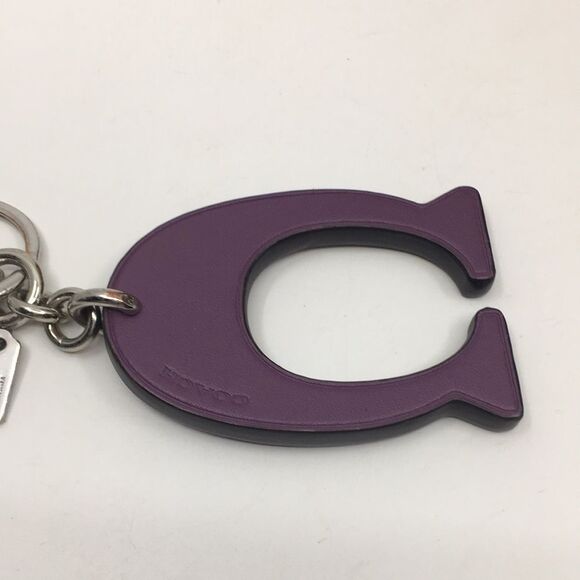 Coach F87112 Embellished C ‘C’ Bag Charm Key Ring Purple Leather Jeweled Silver - Picture 7 of 16